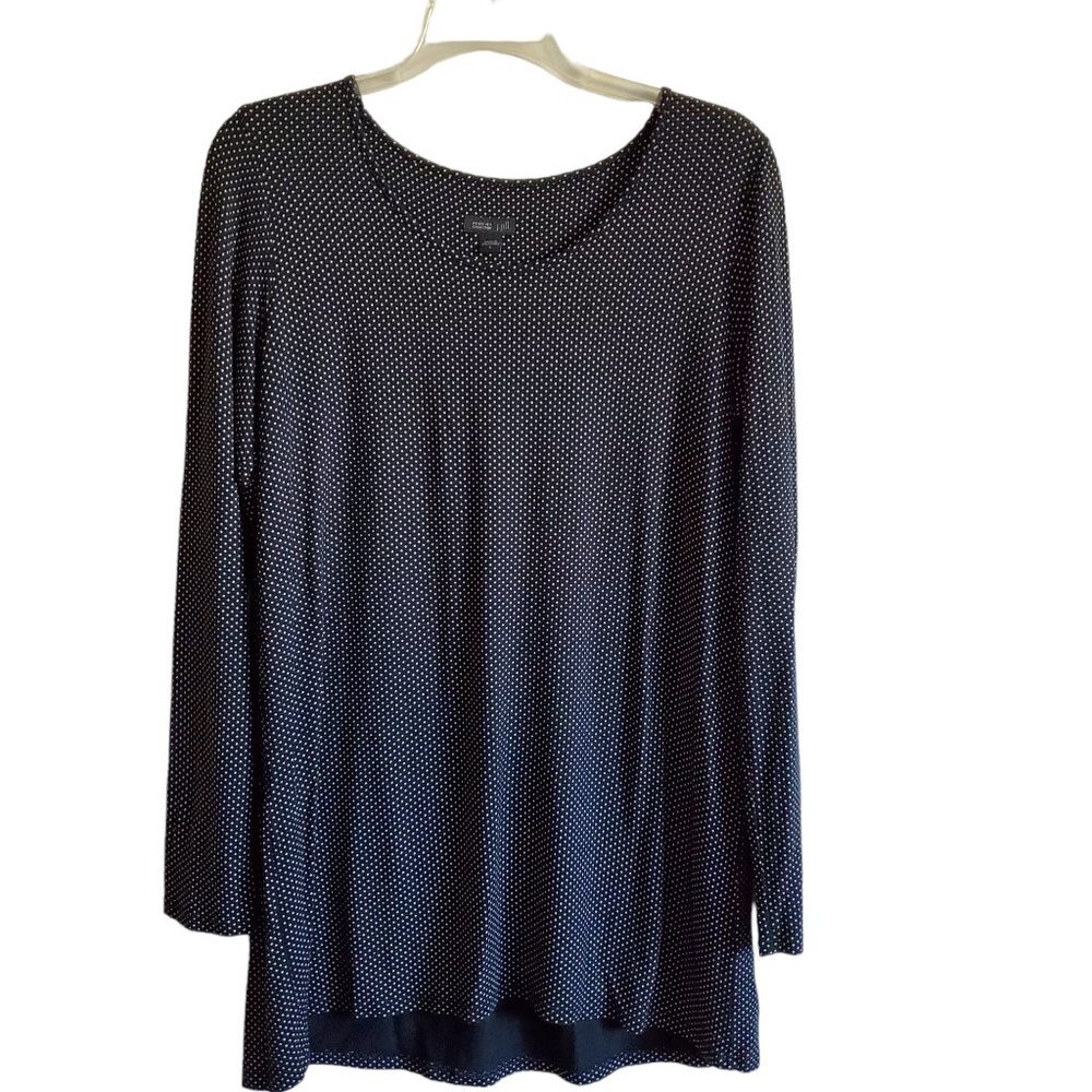 J Jill Tunic Blouse Scoop Neck  Black with Tiny Polka Dots Rayon Blend‎ Small